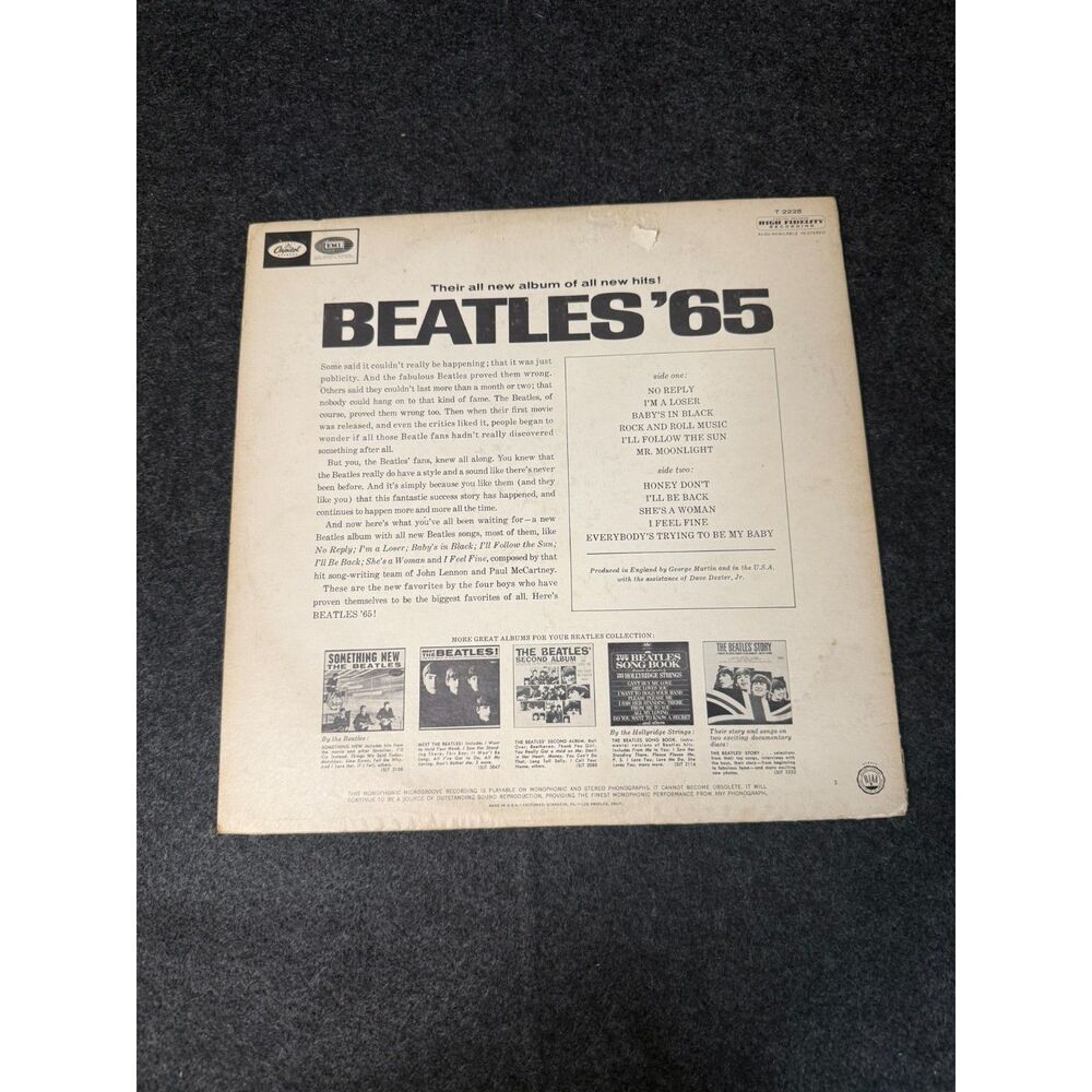 The Beatles '65 Vintage Capitol Mono Vinyl LP Record T 2228